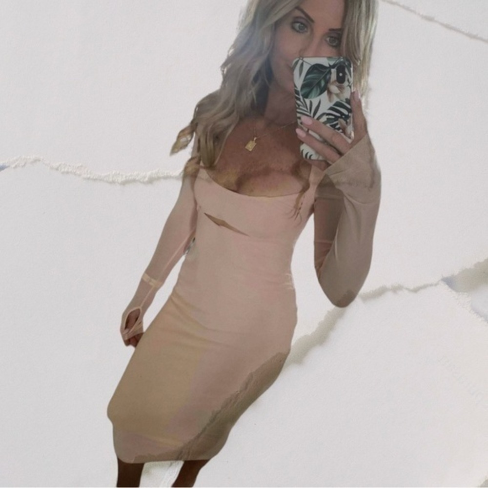 Beige NUDE mesh Midi Dress - Picture 3 of 8
